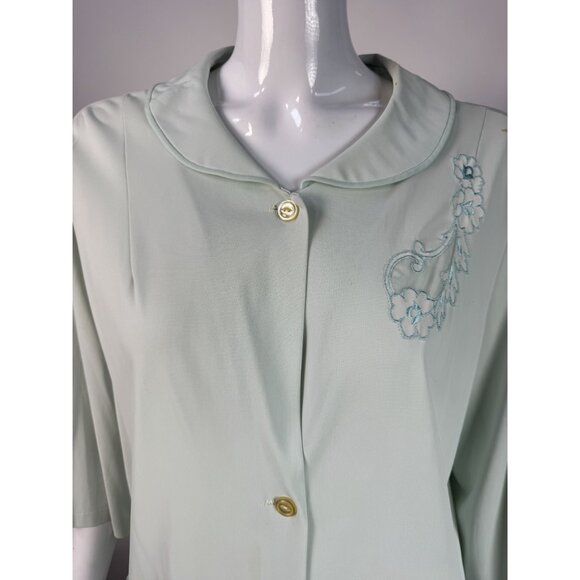 Vintage Light Blue Button Down Robe With Floral Embroidery & Pocket - Picture 2 of 16